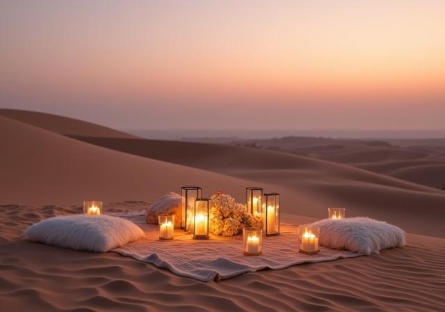 Private dinner setup on a sand dune