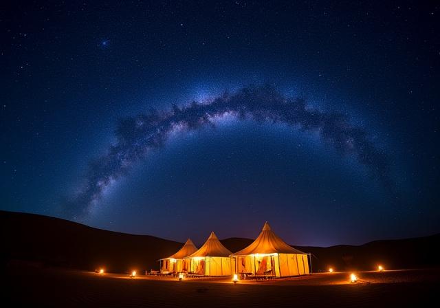 Breathtaking milky way over desert luxury camp